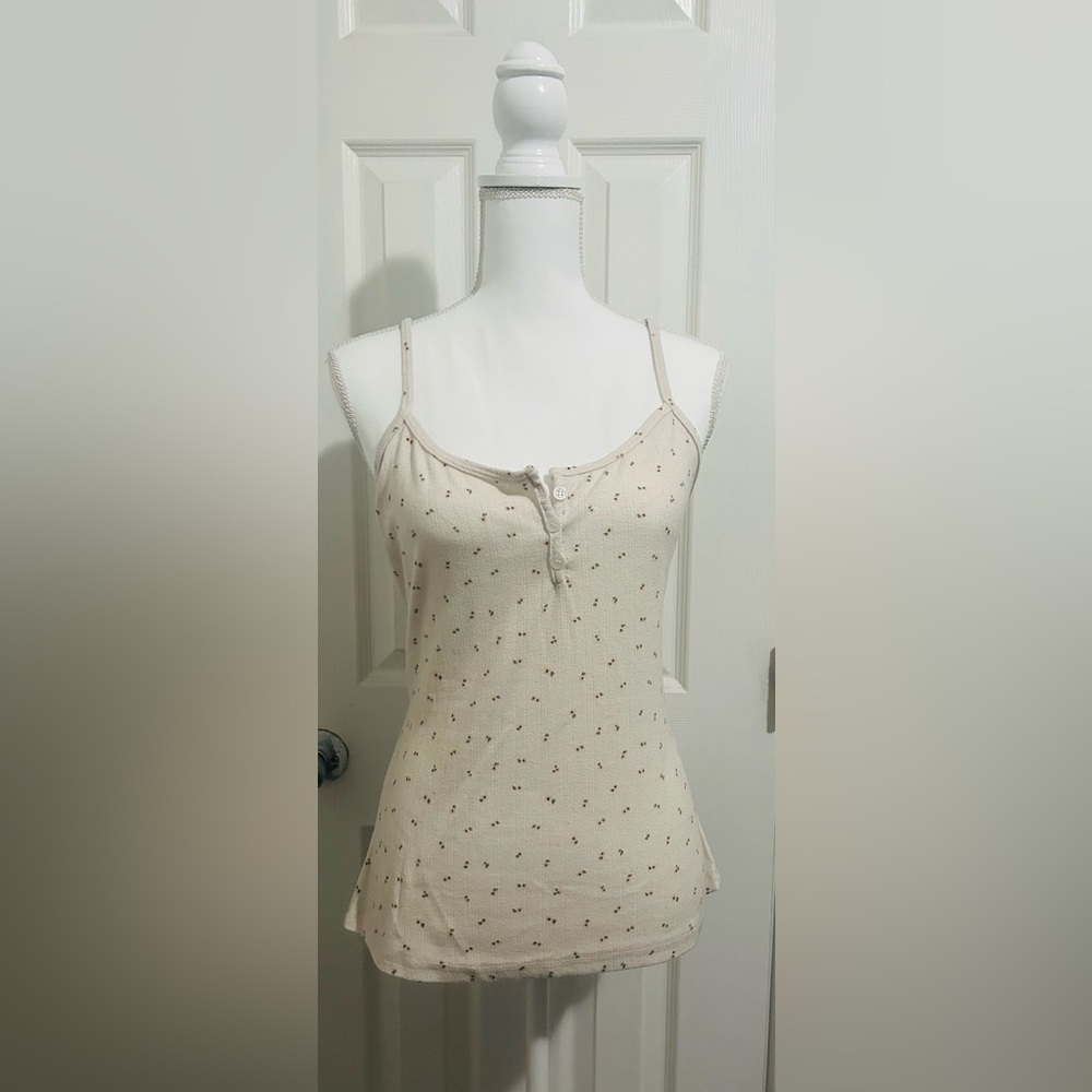 Cream Floral Ribbed Henley Cami